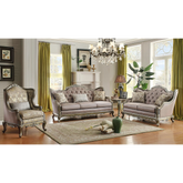 Luxury Design Diamond Tufting Solid Teak Wood Carving Sofa Set